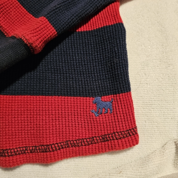 Mini Boden Long-Sleeve Waffle Shirt, Red with Navy Stripes & Trim, Size 2-3Y - Picture 2 of 6